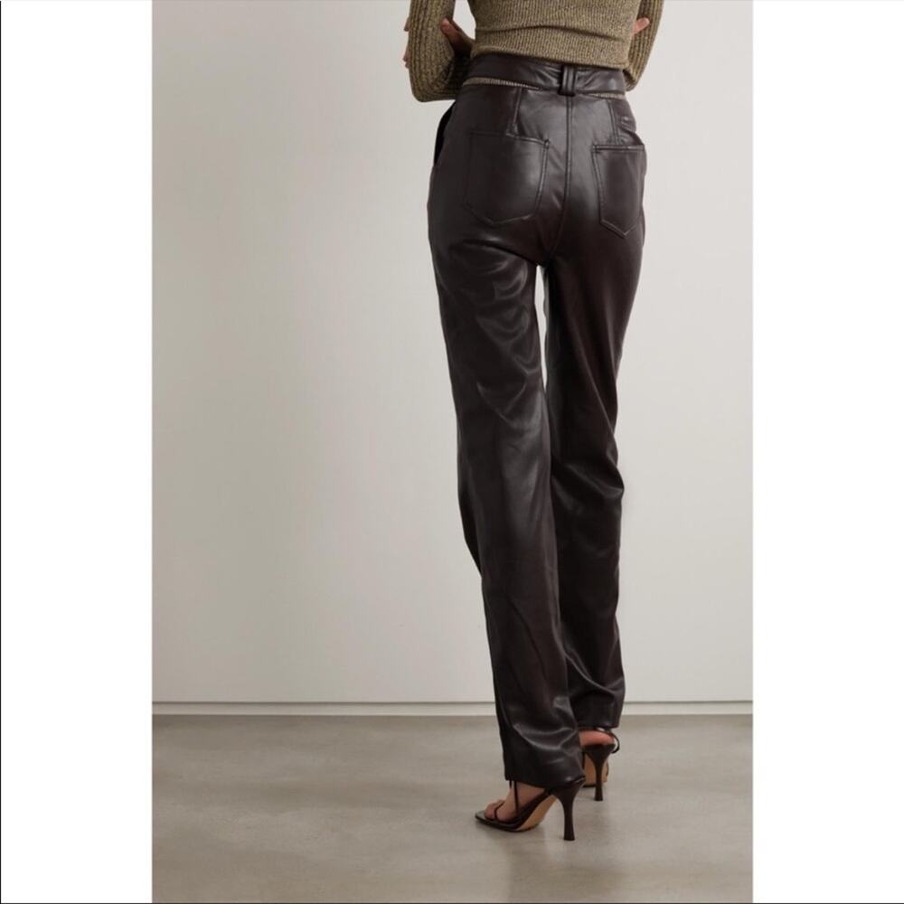 Jonathan Simkhai Amelia brown leather cutout high waist straight pants - Picture 8 of 14